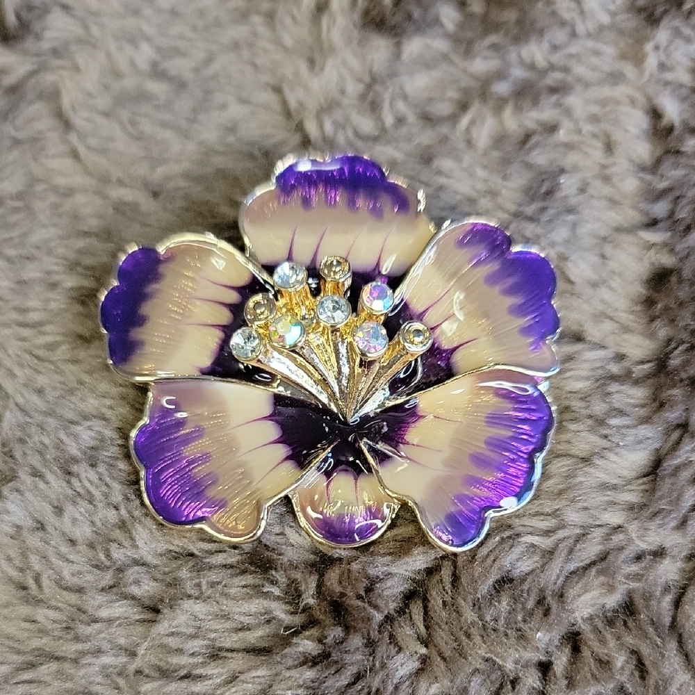 Anne Klein Purple and Cream Floral Brooch